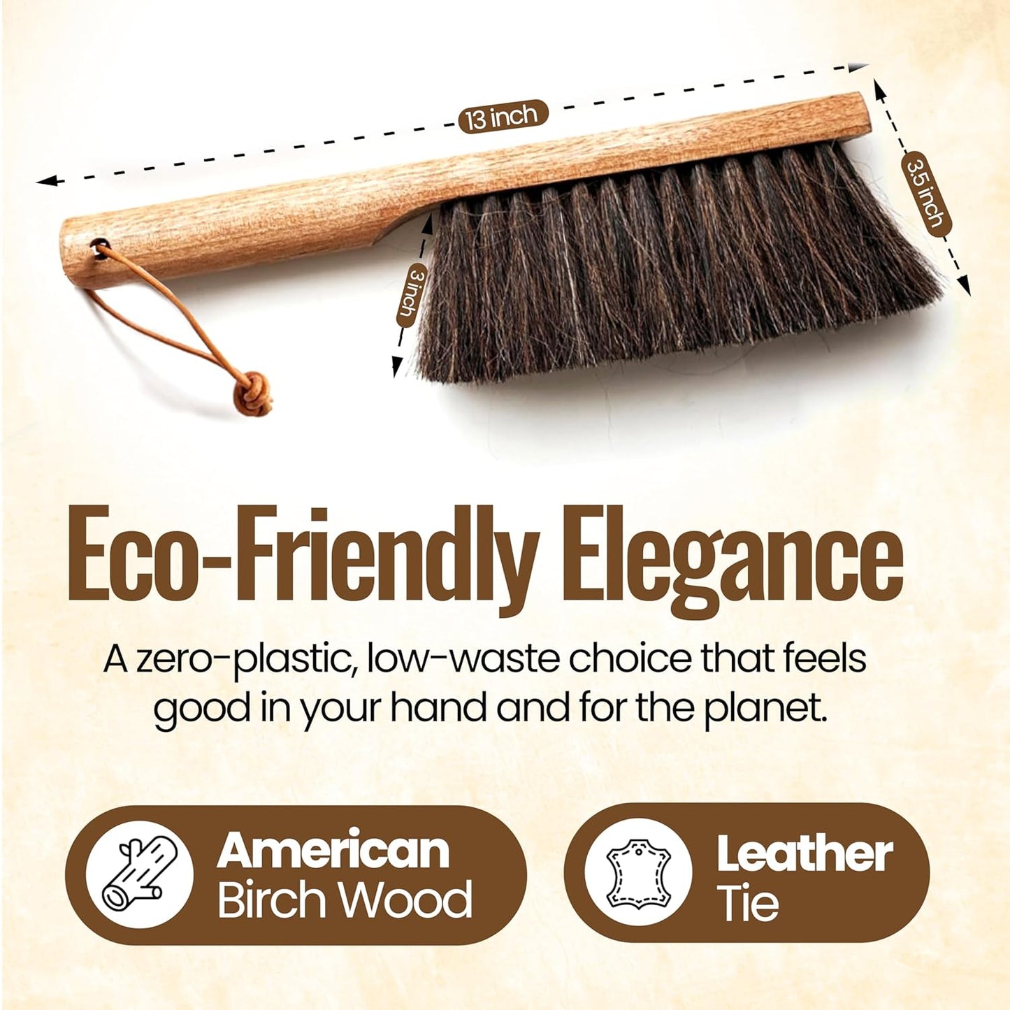 Dustpan Bench Woodworking Brush-USA 13 inch Horsehair Brushes are Used for Counter, Furniture, Drafting, Patio, Fireplace Cleaning, Shop Brush, Leather Tie, Woodworking Tool & Accessories