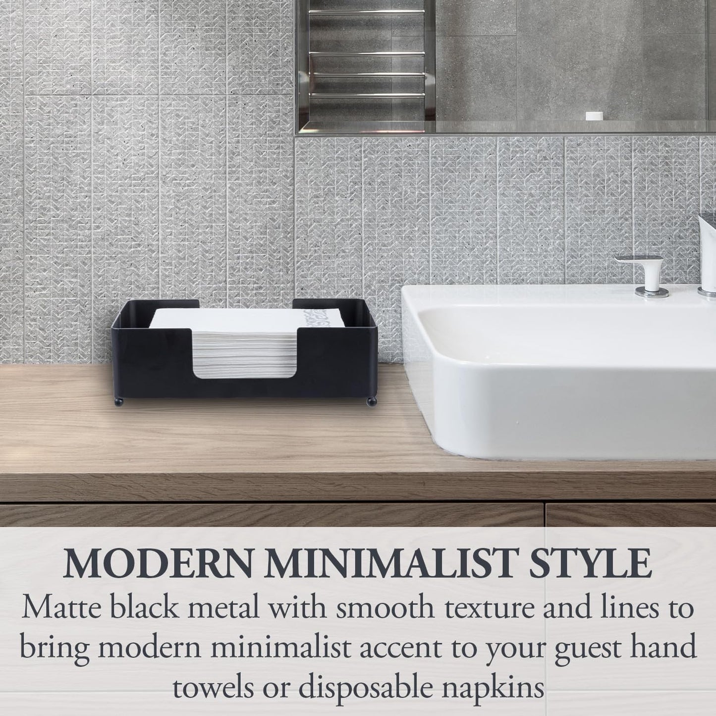 MyGift Modern Matte Black Metal Folded Paper Towel Holder for Commercial & Guest Bathroom, Sink Countertop or Vanity Table Disposable Napkin Storage Tray, Fits Multifold Towels up to 9.2 x 4.5 Inches