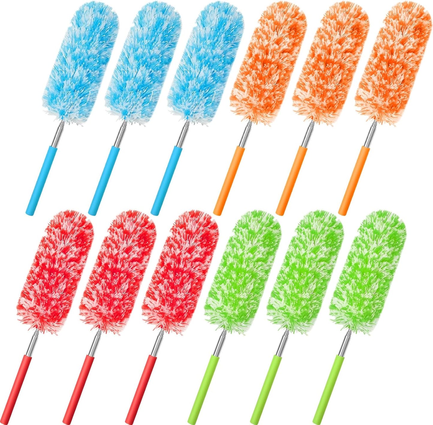 Tanlade 12 Pcs Microfiber Feather Duster for Cleaning 13-31 Inch Extendable Cobweb Dusters Ceiling Fan Duster Washable Bendable Tool for Office Car Window Furniture (Bright Color)