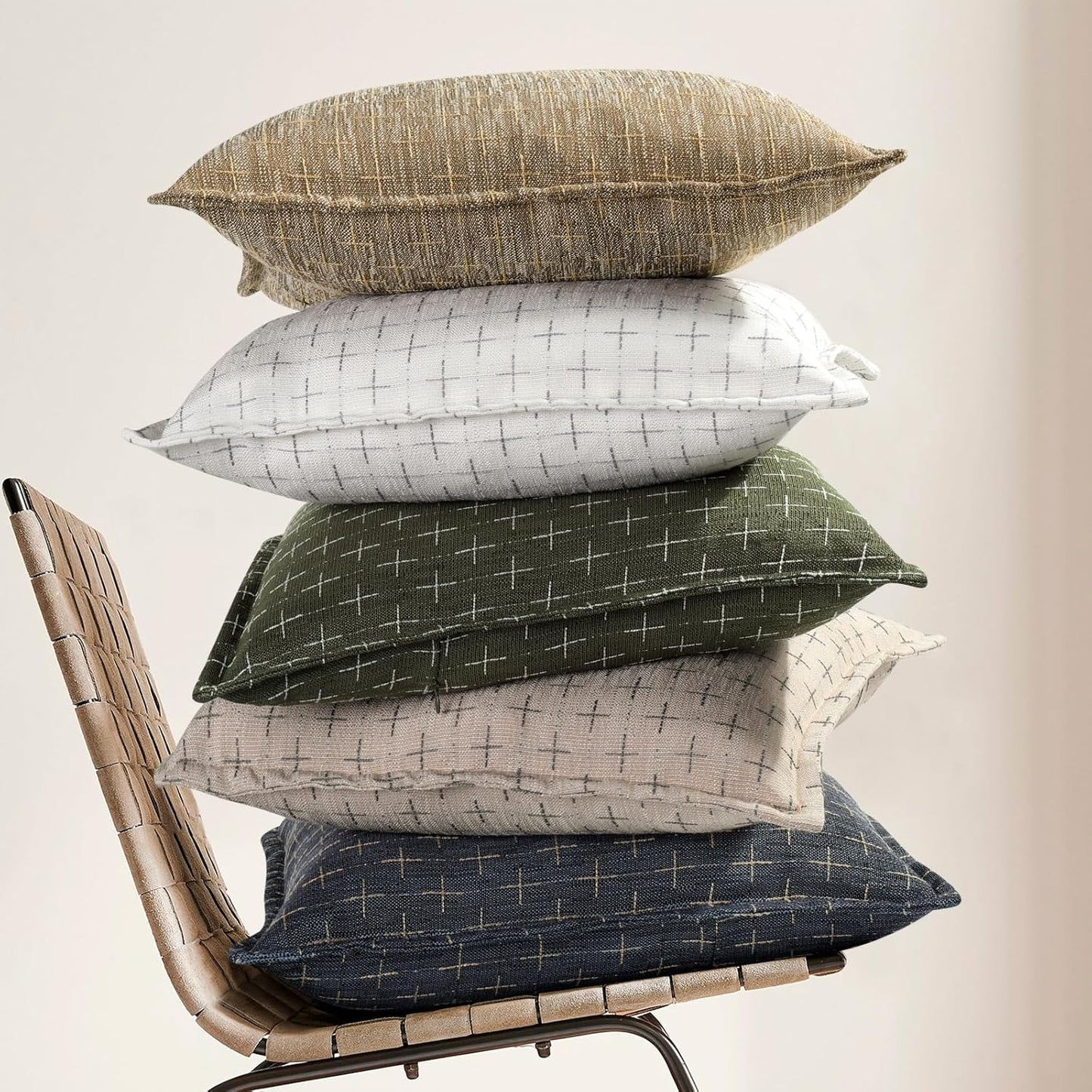 ZWJD Pillow Covers 22x22 Set of 2 Soft Polyester Textured Pillow Covers with Stylish Flange Edge Cozy Farmhouse Throw Pillows for Couch Bed Sofa Living Room