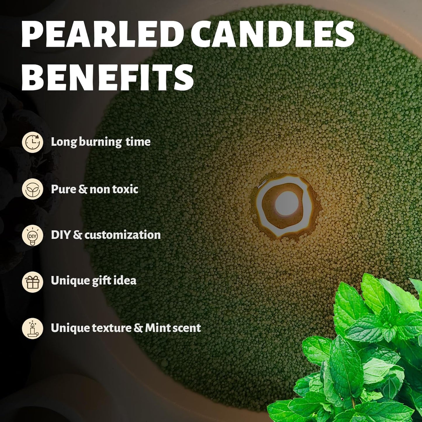 Mint Scented Dark Green Pearled Candle 18oz Luxury Sand Candle Granulated Wax - 30 Cotton Wicks - Wax for Candle Making Decorative Candles Smooth and Clean Burning Lasts up to 120 Hours