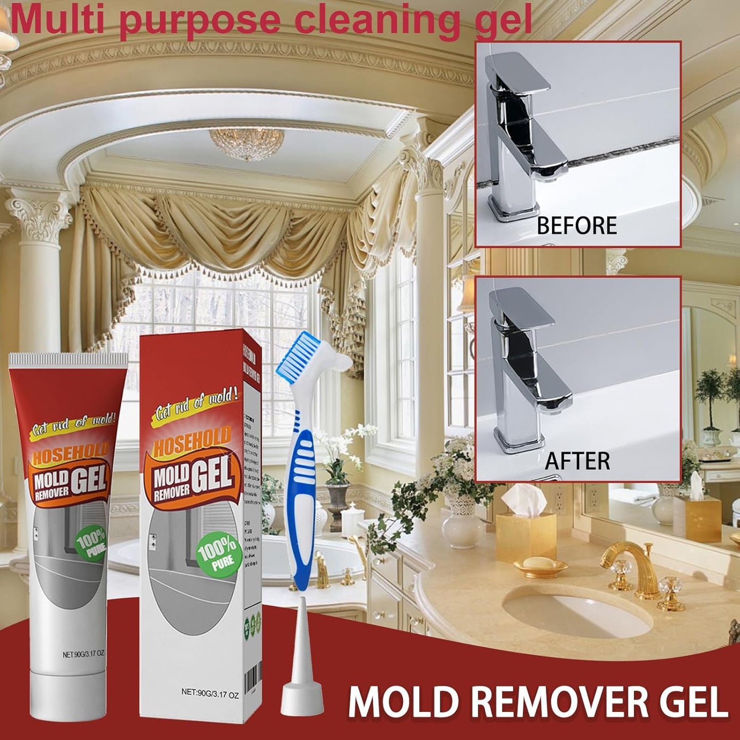 2Pcs Remover Gel,Powerful Household Cleaning Gel, efficient penetration, suitable for bathroom and kitchen tile gap, wall cleaning, safe formula will not damage the surface