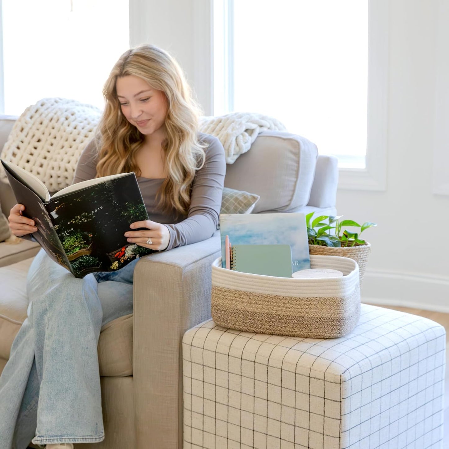 NaturalCozy 13.5”x8.5”x5.5” Storage Baskets for Shelves 3 Pack | Cotton Rope Woven Small Baskets for Organizing | Small Storage Bins for Nursery, Bathroom, Closet, Cube Shelf, Decorative, Gift