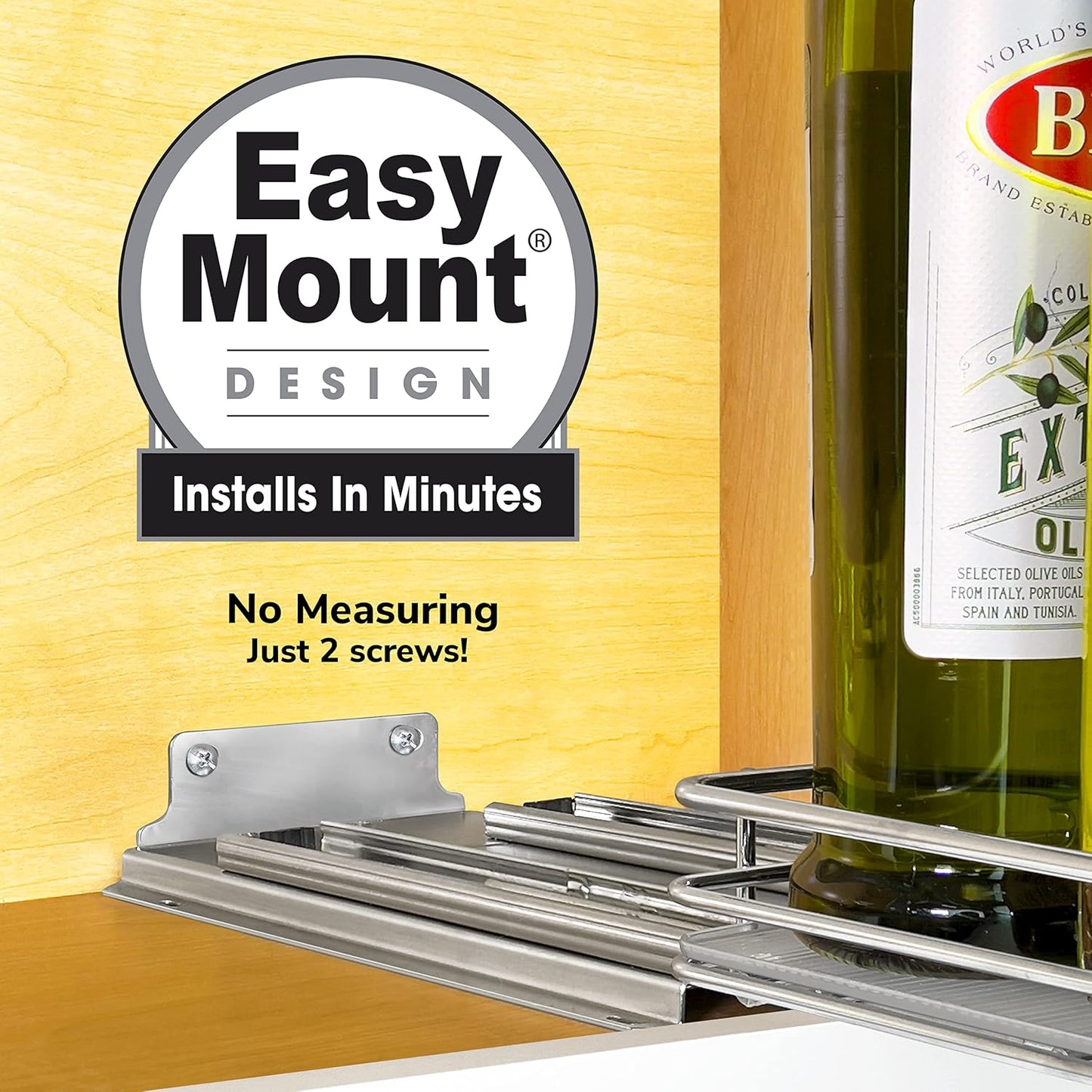 LYNK PROFESSIONAL® Pull Out Spice Rack Organizer for Inside Kitchen Cabinets - 8-1/4 inch Wide - Slide Out Drawer – Chrome Sliding Spice Cabinet Organization Shelf Racks - 1 Tier