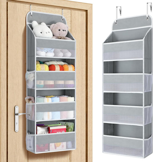Yecaye Over The Door Organizer, Heavy Duty Hanging Organizers and Storage with 4 Large Capacity Pockets, Swing-Proof Behind The Door Storage for Bathroom Nursery Bedroom Dorm Closet, Grey