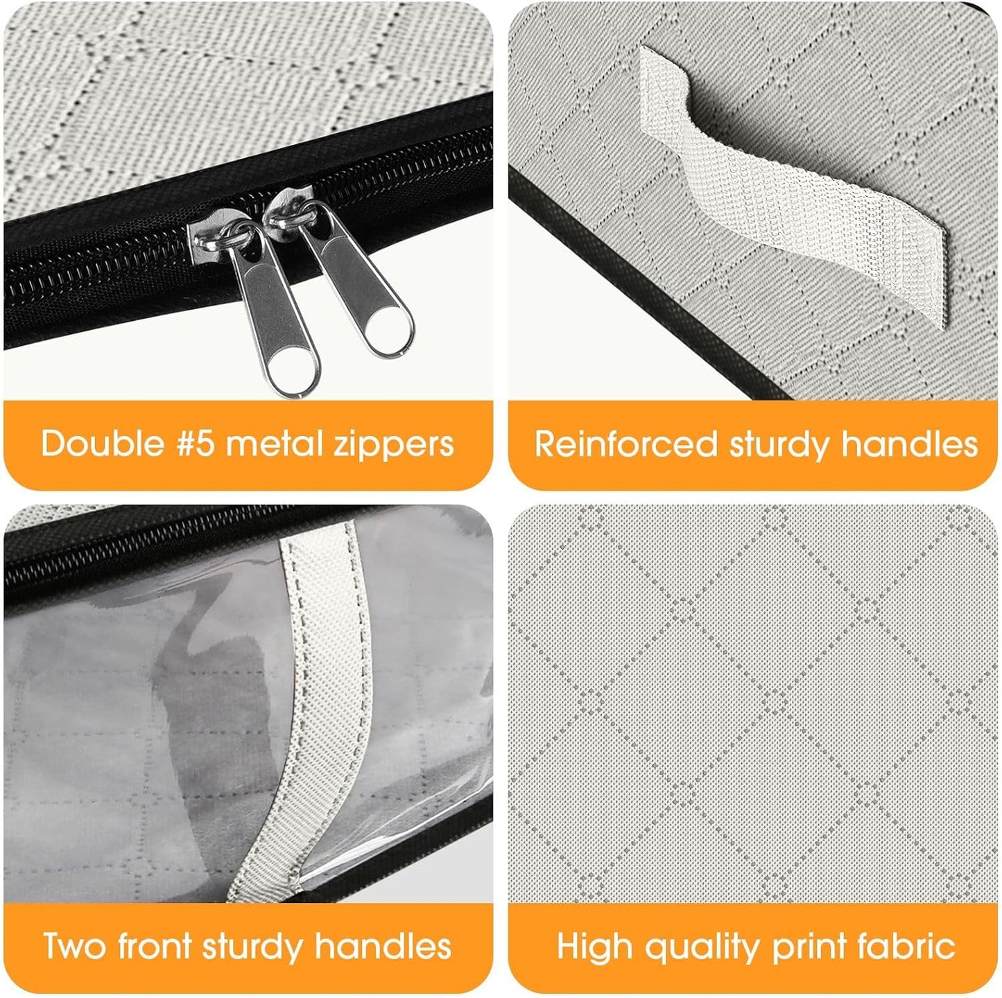 StorageRight Under Bed Storage Bins, 3-Pack 40L Foldable Fabric Storage Bags with Transparent Window, Breathable Organizer for Clothes/Blanket/Comforter/Quilt, White