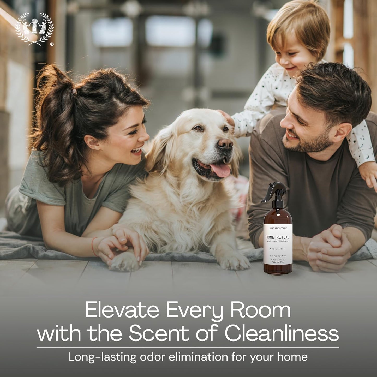 Muse Apothecary Home Ritual Active Odor Eliminator Spray - Furniture Deodorizer Spray & Bathroom Odor Eliminator for Home - Essential Oil Air Freshener - 8oz, Ocean Air