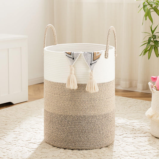 Laundry Basket,Woven Cotton Rope Laundry Hamper,100L for Decorative Storage of Dirty Clothes,Toys and Blankets in Bathroom,Bedroom and Living Room