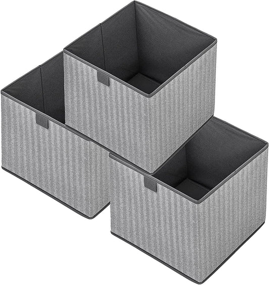 Storage Baskets, 11.8-Inch Woven Fabric Bins, Storage Cubes with Reinforced Handles, Organizer Bins for Closet Shelves, Foldable, for Toys, Clothes, Natural Beige (3PCS/Grey-11.8*11.8*11.8inch)