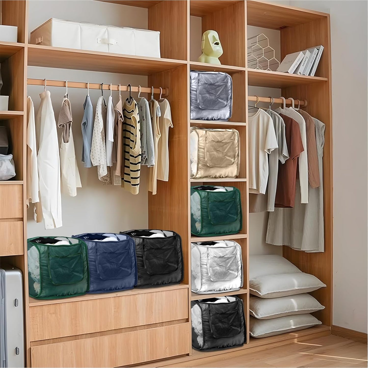 2 Pack Closet Storage Bins, Storage Containers for Closets, Fabric Closet Bins for StorageDecorative ,Collapsible Baskets for Organizing Clothes Toy Nursery (Black/Black)