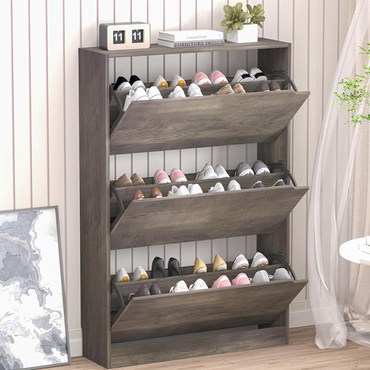 Shoe Cabinet with 3 Flip Drawers, Hidden Wood Shoe Cabinet,Freestanding Shoe Storage Cabinet for Entryway Hallway