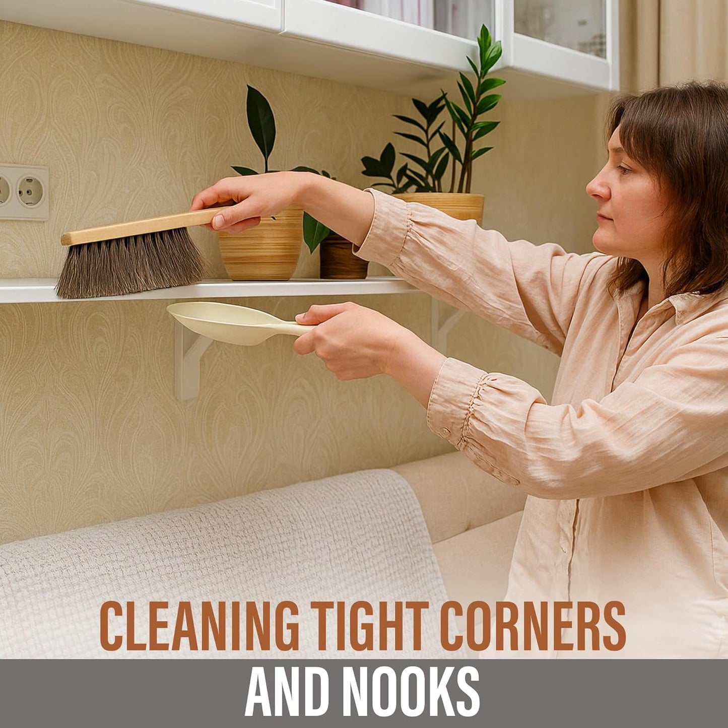 Takavu Multi-Purpose Counter Brush with Solid Wood Handle, Natural Horsehair Bristles for Gentle Dusting of Furniture, Drafting, Patio, Fireplace Cleaning, Shop Brush, Woodworking Tool & Accessories