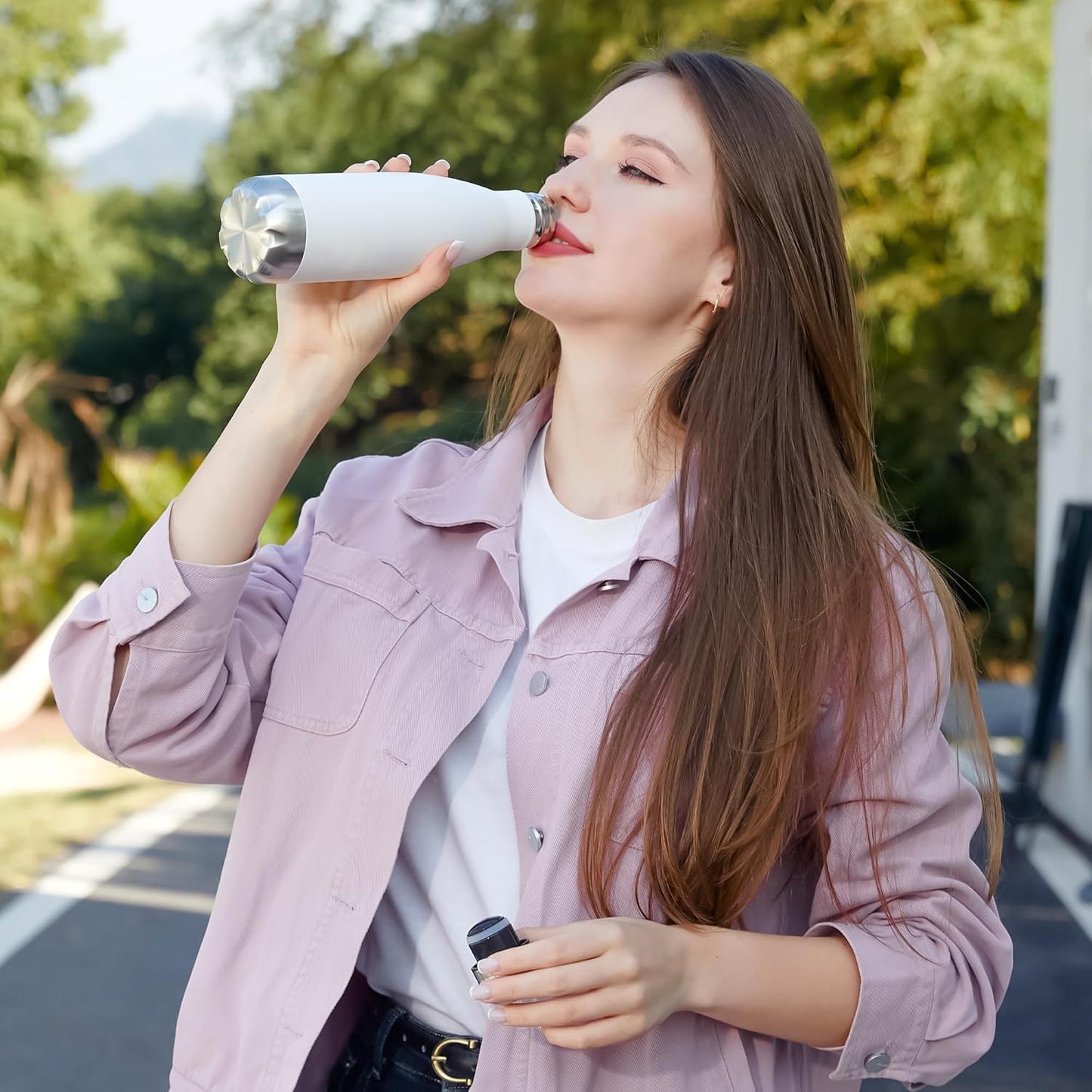 MEWAY 17oz Sport Water Bottle Vacuum Insulated Stainless Steel Leak-Proof Double Wall Cola Shape Water Bottle,Keep Drinks Hot & Cold(White,1 Pack)