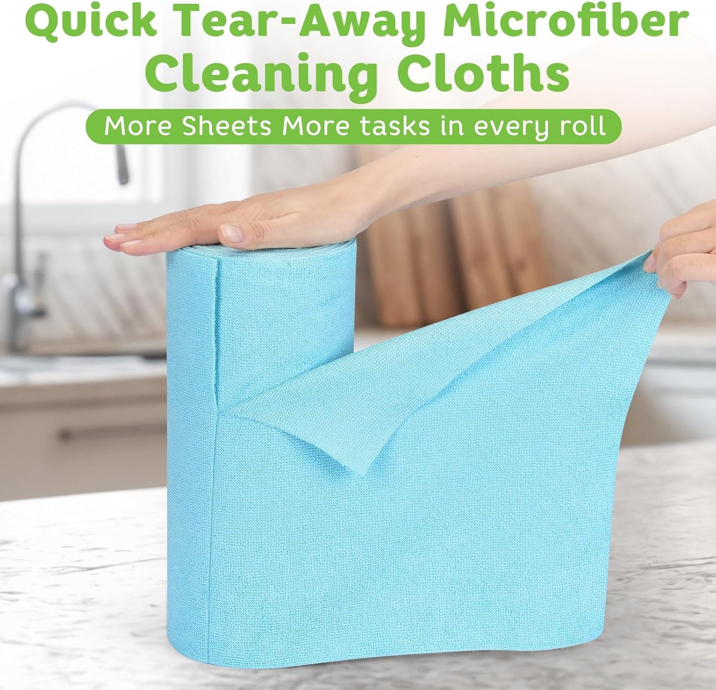 Matthew Microfiber Cleaning Cloth Roll 72Pack (12" x 12") Reusable Paper Towels&Washable Tear Away Towels,Ultra Water Absorbent Lint&Streak Free Cleaning Rags for Glass,Dishwash,Bathroom,Cars-Blue