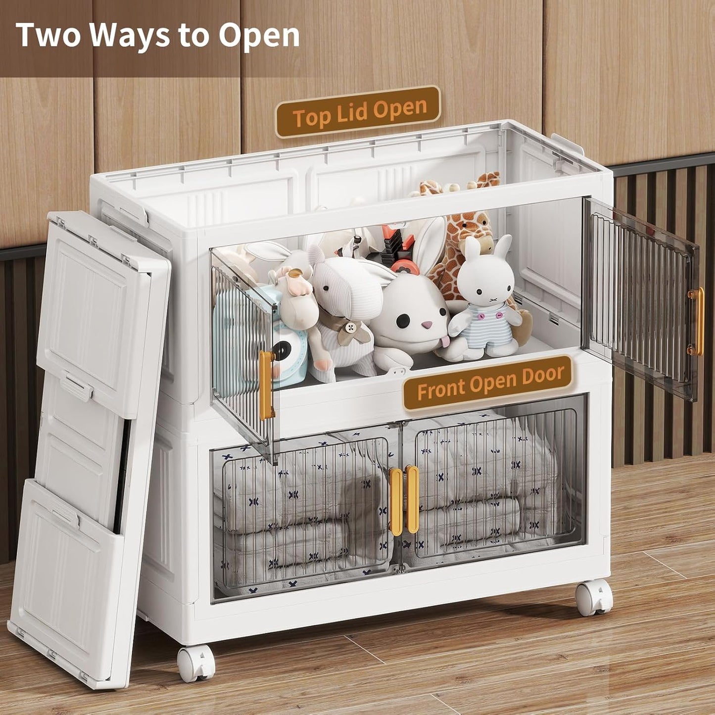 62 Gal Stackable Plastic Storage Bins with Lids 3 Tier, Collapsible Closet Organizers and Storage with Wheels for Living Room,Office,Dorm 26.8" W x 14.4" D x 37" H