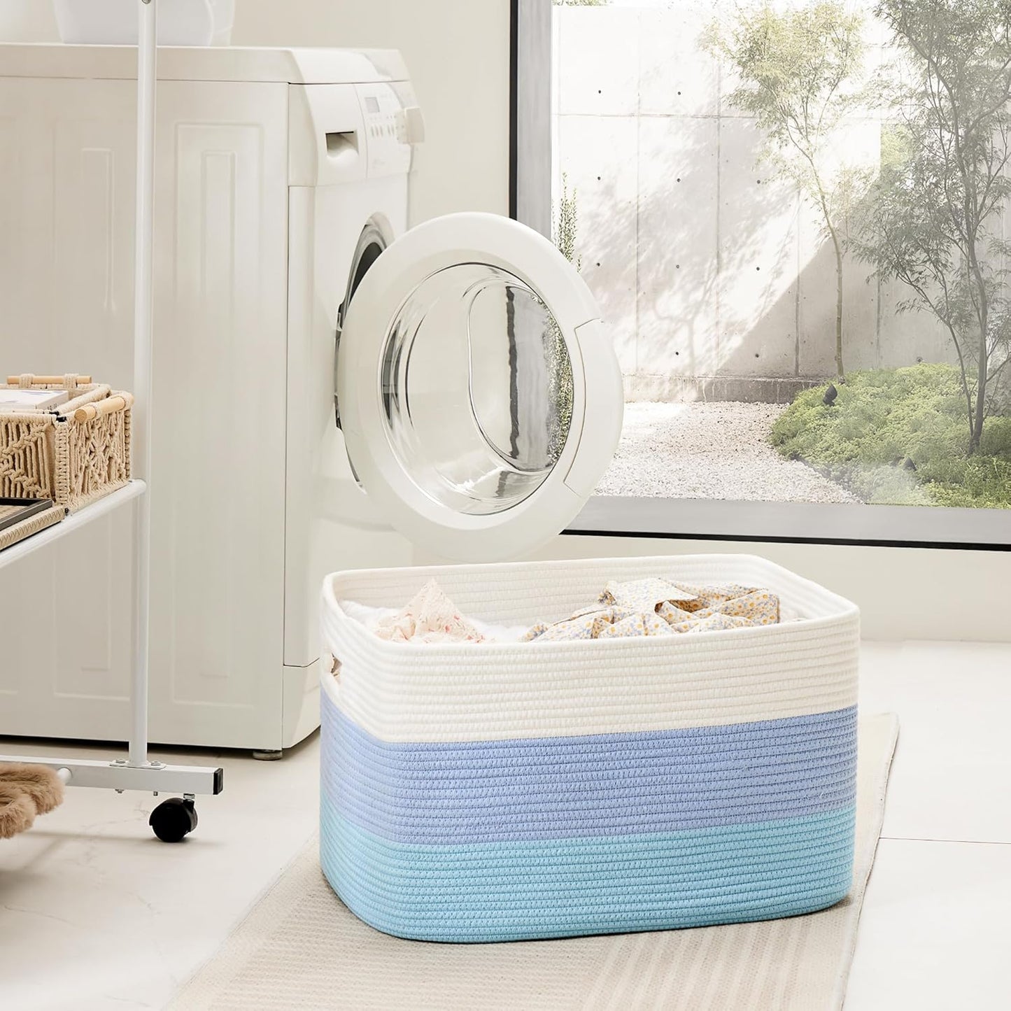 Blanket Basket,Rectangle Woven Baskets for Storage,100L Laundry Basket for Decorative Nursery Blanket,Toys,Dirty Clothes and Magazine in Shelves,Baby Room,and Living Room