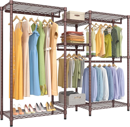 VIPEK Classic V6 Wire Garment Rack Heavy Duty Clothes Rack for Hanging Clothes, 5 Tiers Freestanding Closet Rack Large Size Metal Clothing Rack with 7 Shelves & 4 Hanging Rods, Max Load 850LBS, Bronze
