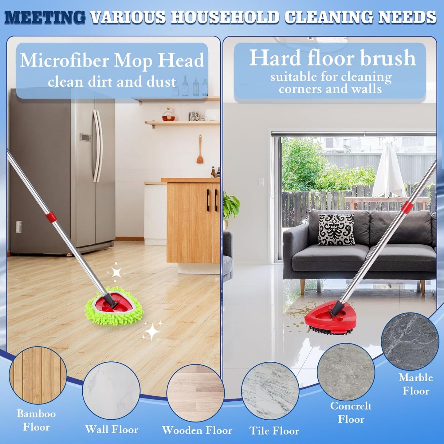 Wa.IE JiemiMicrofiber Spin Mop Refills Head Compatible for EasyWring 1-Tank System,1 Mop Scrub Brush + 1 Mop Base + 4 Pack Cleaning Floor Mop Head