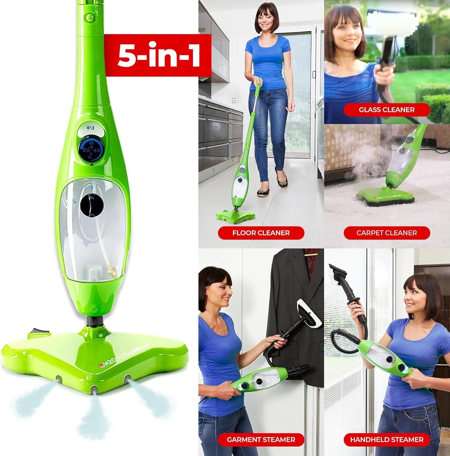 H2O X5 Steam Mop 5-in-1 DualBlast and Handheld Steamer Cleaner For Kitchen Tile Floors, Floor Steamer, Hardwood Floors, Grout Cleaner, Upholstery Cleaner and Carpets