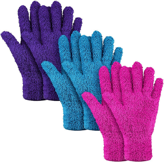 Patelai 3 Pairs Microfiber Plant Dusting Gloves Leaf Cleaning Gloves for Indoor Plants, Blinds, Furniture, House(Small,Purple, Blue, Rose Red)
