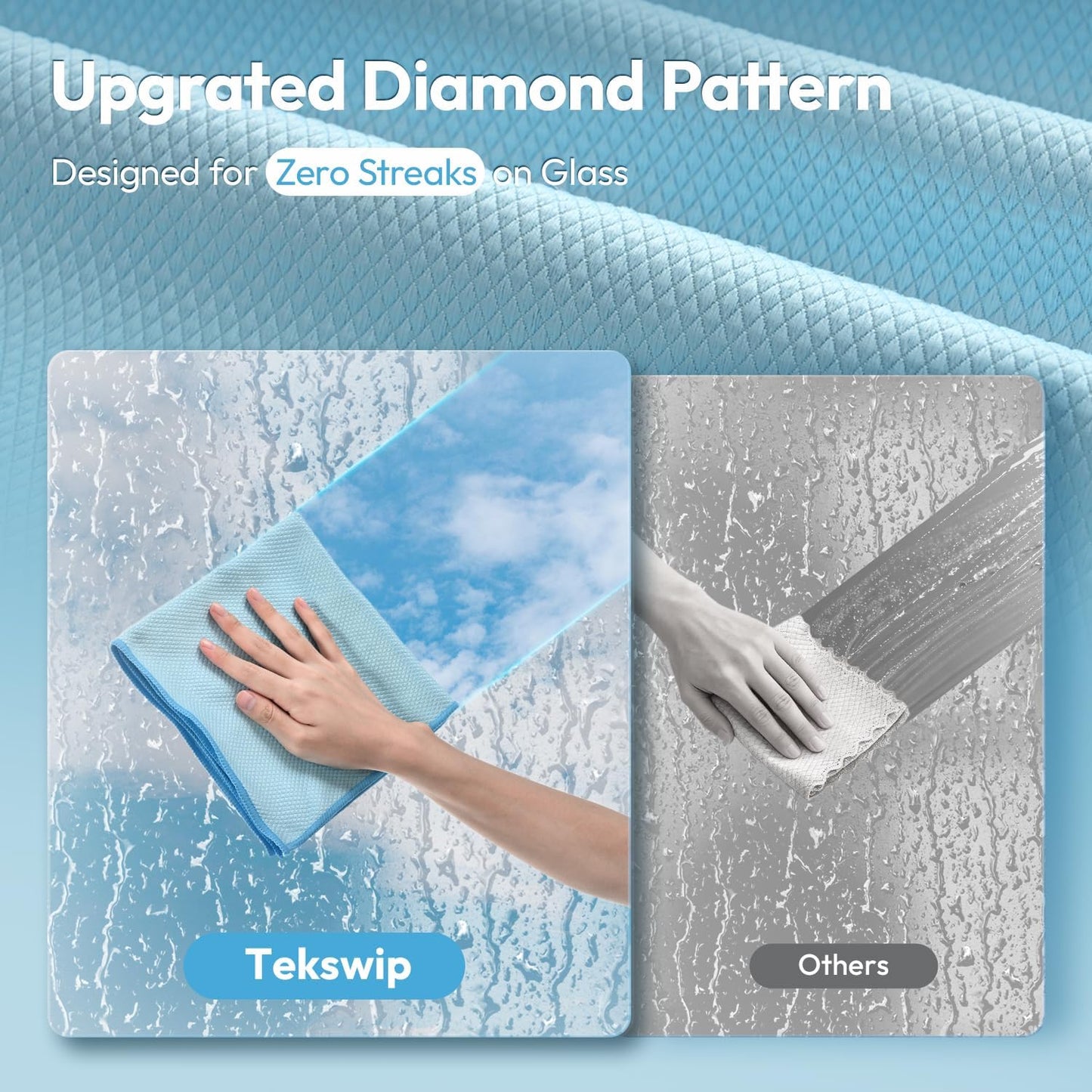 Nanoscale Microfiber Cloths 15.55”x 15.55”, Glass Window Mirror Stainless Steel Car Cleaning, Streak-Free, Lint-Free, Super Thick & Absorbent, Reusable, 6 Pack (White/Gray)