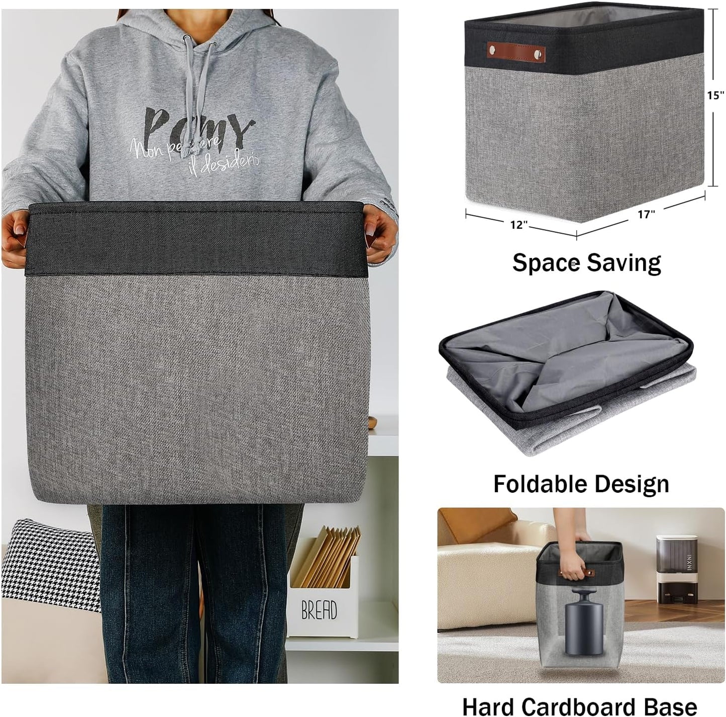 DULLEMELO Extra Large Storage Baskets, Fabric Storage Bins for Organizing Shelves Nursery Toys Books, Closet Baskets and Bins with Handles, Black&Grey, 2-Pack