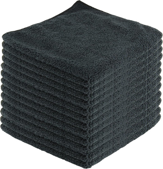 Microfiber Cleaning Cloths,12 Pack, 16"x16", All-Purpose, Softer, Highly Absorbent, Lint-Free, Reusable, Washable Pro Towels, Black, for House, Kitchen, Bathroom, Car, Office