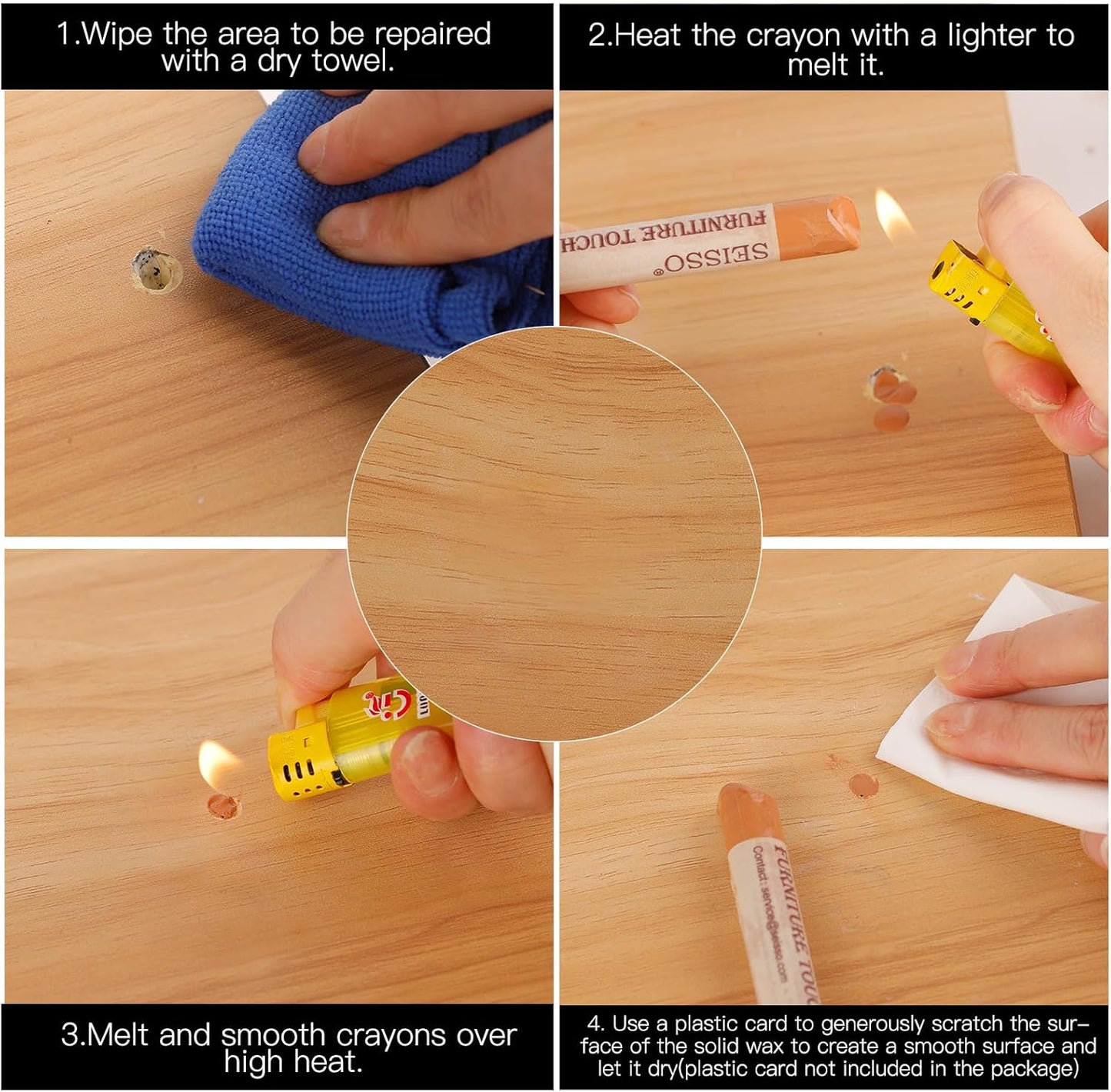 SEISSO Furniture Repair Crayon, 6 Pcs - Wood Filler Sticks, Scratch Repair Wax, Furniture Marking Repair - Scratch, Hole, Table, Wood Floor, Guitar, Covering, Instrument Fill Sticks-Tint Nut-Brown