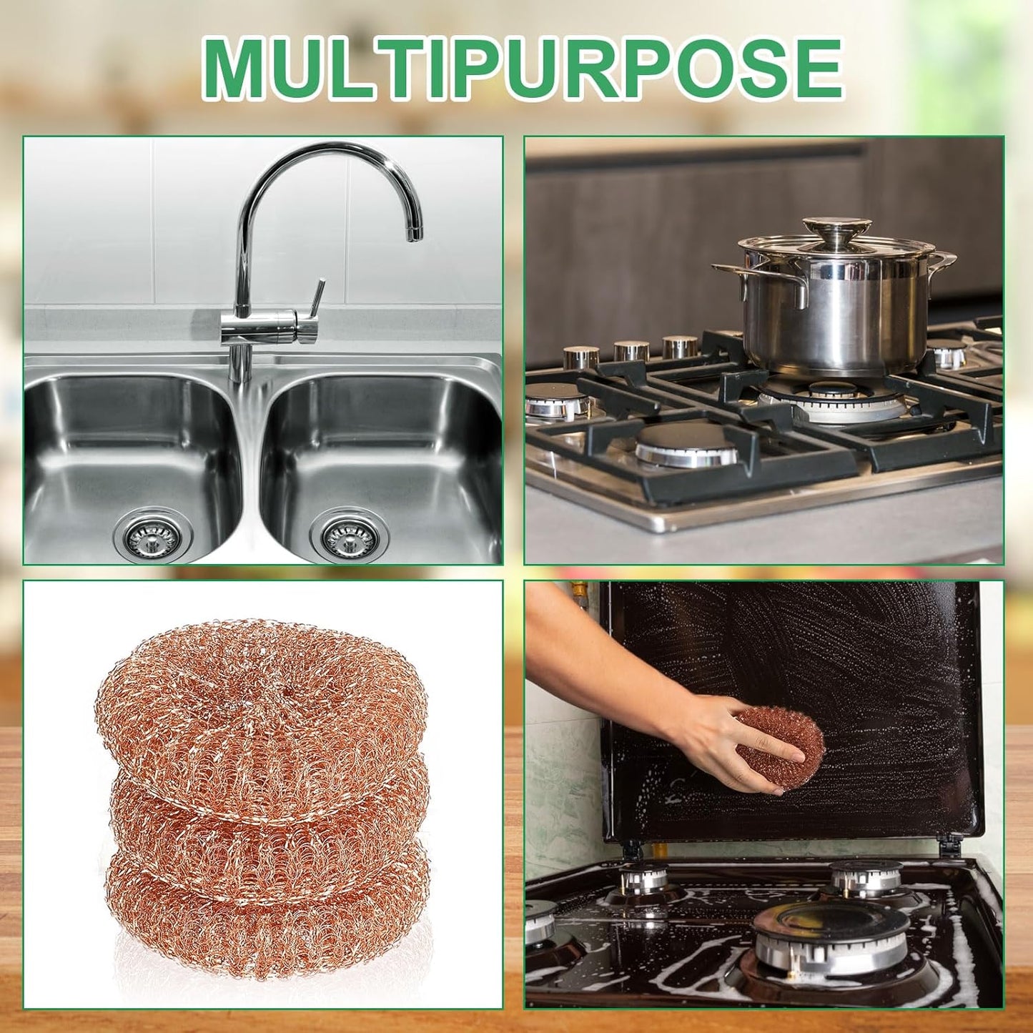 Hushee 50 Pack Copper Coated Scourers Rust Resistant Scrubbing Scouring Pad with 1 Pair of Rubber Household Cleaning Gloves Heavy Duty Copper Mesh Scourer for Dishes, Pots, Pans, and Ovens