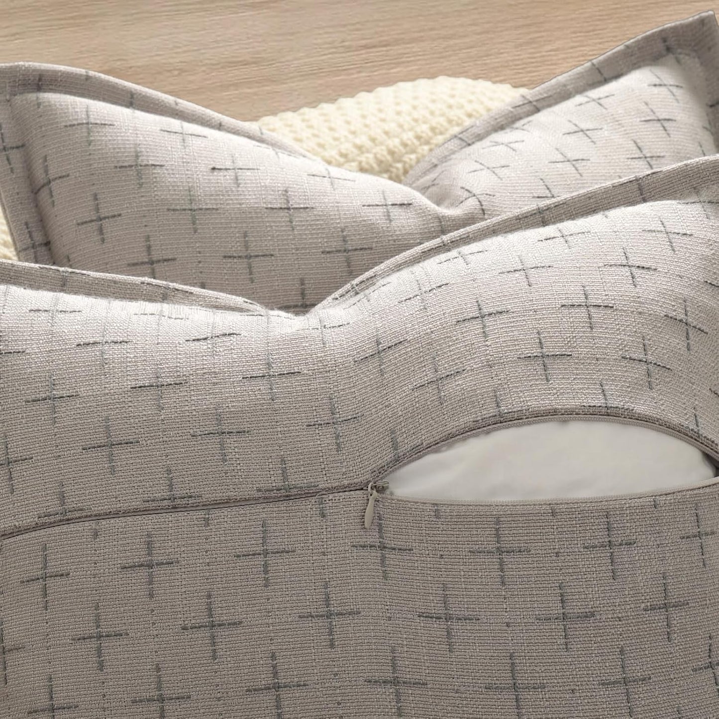 ZWJD Pillow Covers 22x22 Set of 2 Soft Polyester Textured Pillow Covers with Stylish Flange Edge Cozy Farmhouse Throw Pillows for Couch Bed Sofa Living Room