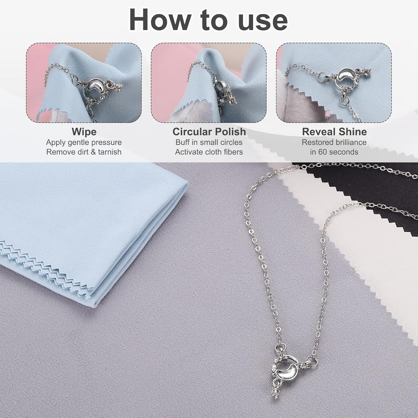 MECCANIXITY Jewelry Polishing Cloth 11.8x11.8 Inch Silver Polish Cleaning Cloths Jewelry Cleaner for Rings, Necklaces, Diamond, Bracelets, Pack of 2 (Sky Blue）