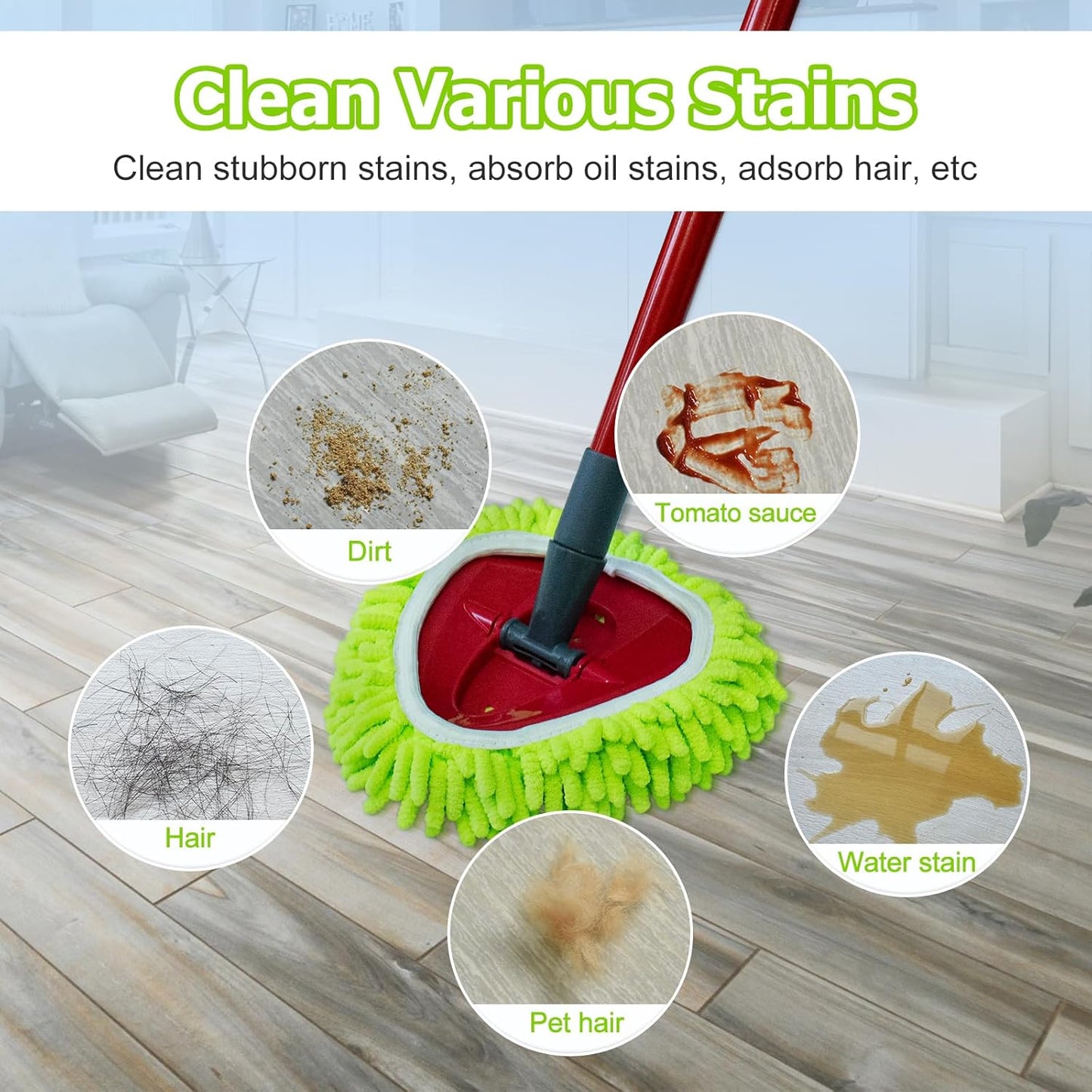 Mop Replace Heads for Ocedar Mop Heads Replacements Easywring 1-Tank System,Spin Mop Replacement Head for Floor Clean,2 Pack Chenille Mop Refills,Washable and Reusable Mop Head Replacement,Green