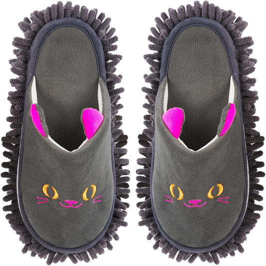 Warm Microfiber Slippers Floor Dust Dirt Hair Mop Slippers Shoes Anti-slip Moccasin Bedroom Home (Dark gray)