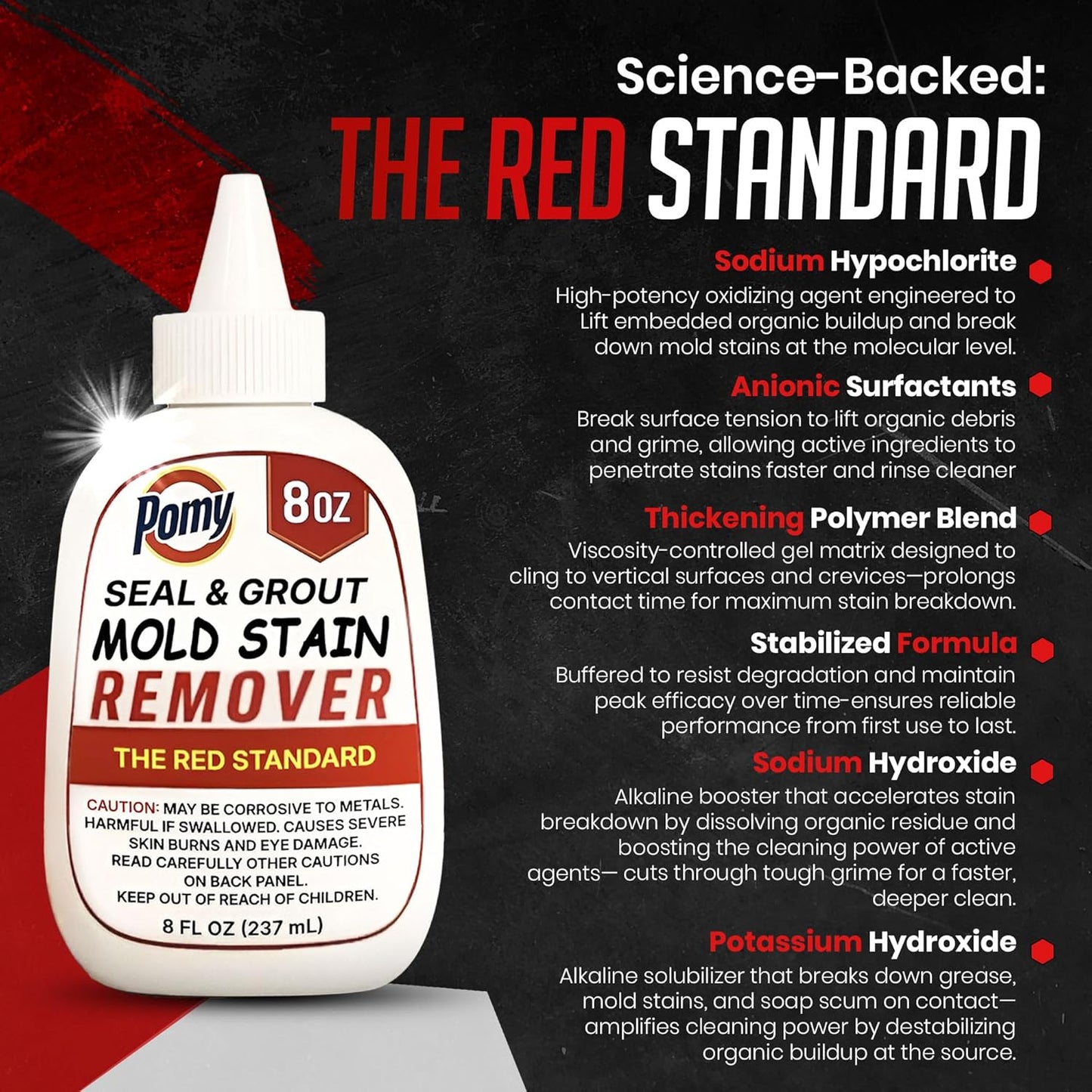 Pomy Professional Grade Mold Stain Remover Gel (2 Pack-16 oz Total) Thick No-Run Gel for Shower Caulk, Grout Lines, Washing Machine Gasket, Front Loader Door Seal, Tile and Bathroom Surfaces