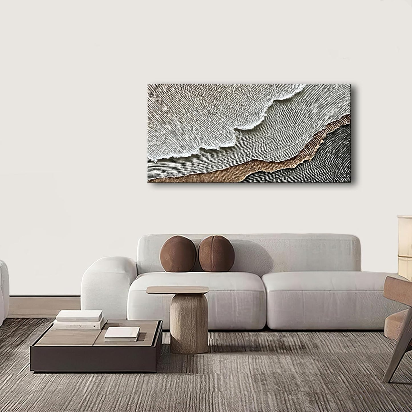 NANKAI Thick Texture Abstract Oil Painting Hand-Painted Beach Wave Landscape Oil Painting Family Wall Decorative Art 24x48 Inch