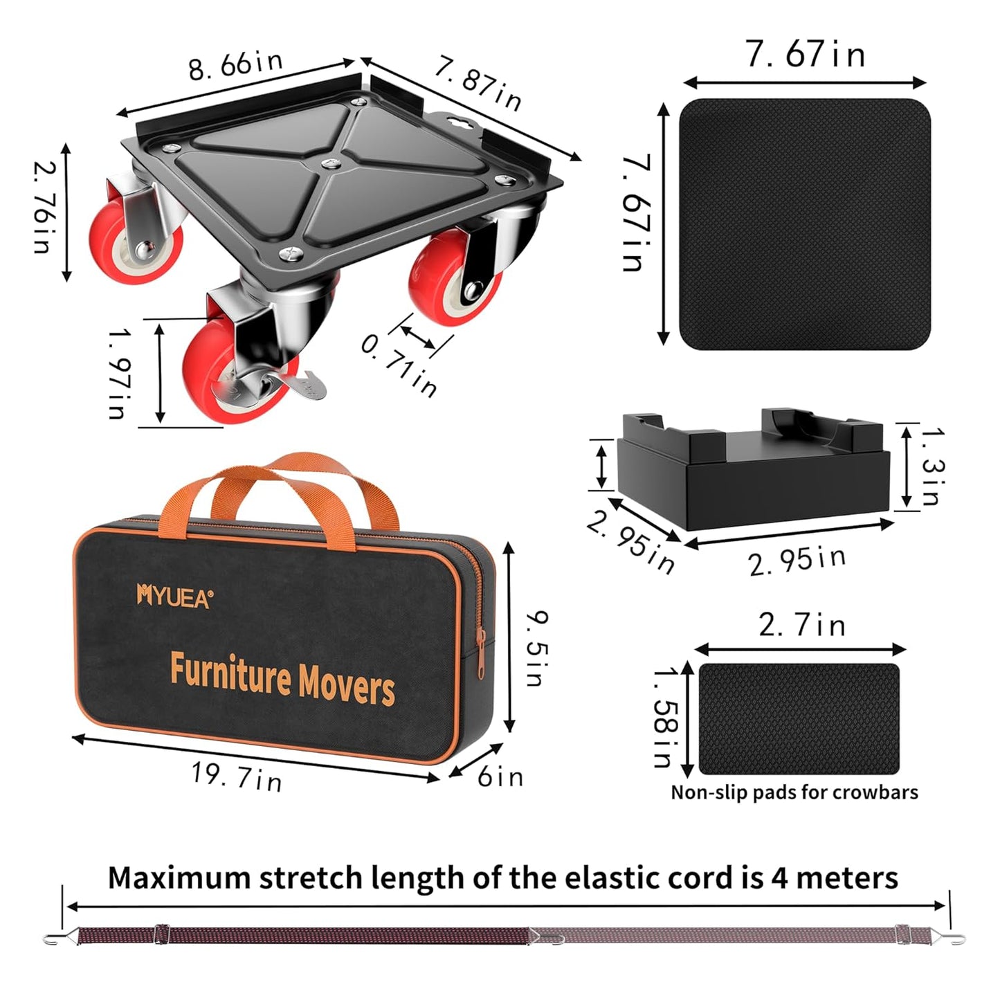 MYUEA【Upgrade Large】 Furniture Dolly,Furniture Movers with 5 Wheels,Carbon Steel Panel Heavy Duty Dolly,Furniture Lifter with 5 360° Rotatable Rubber Universal Wheels,Maximum Load 3747 LBS(Oversize)
