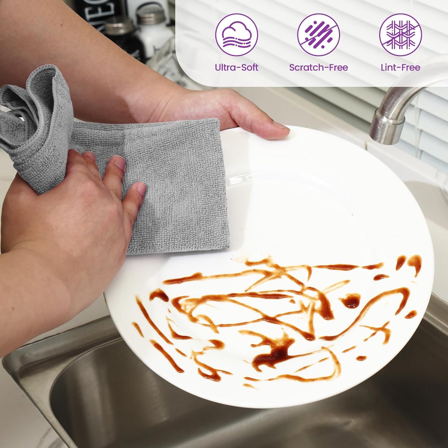 Microfiber Cleaning Cloths - 12 Pack, Grey, 12.2" x 12.2", Lint-Free, Streak-Free, Absorbent, Multi-Purpose, Heavy-Duty, Durable, Easy to Clean