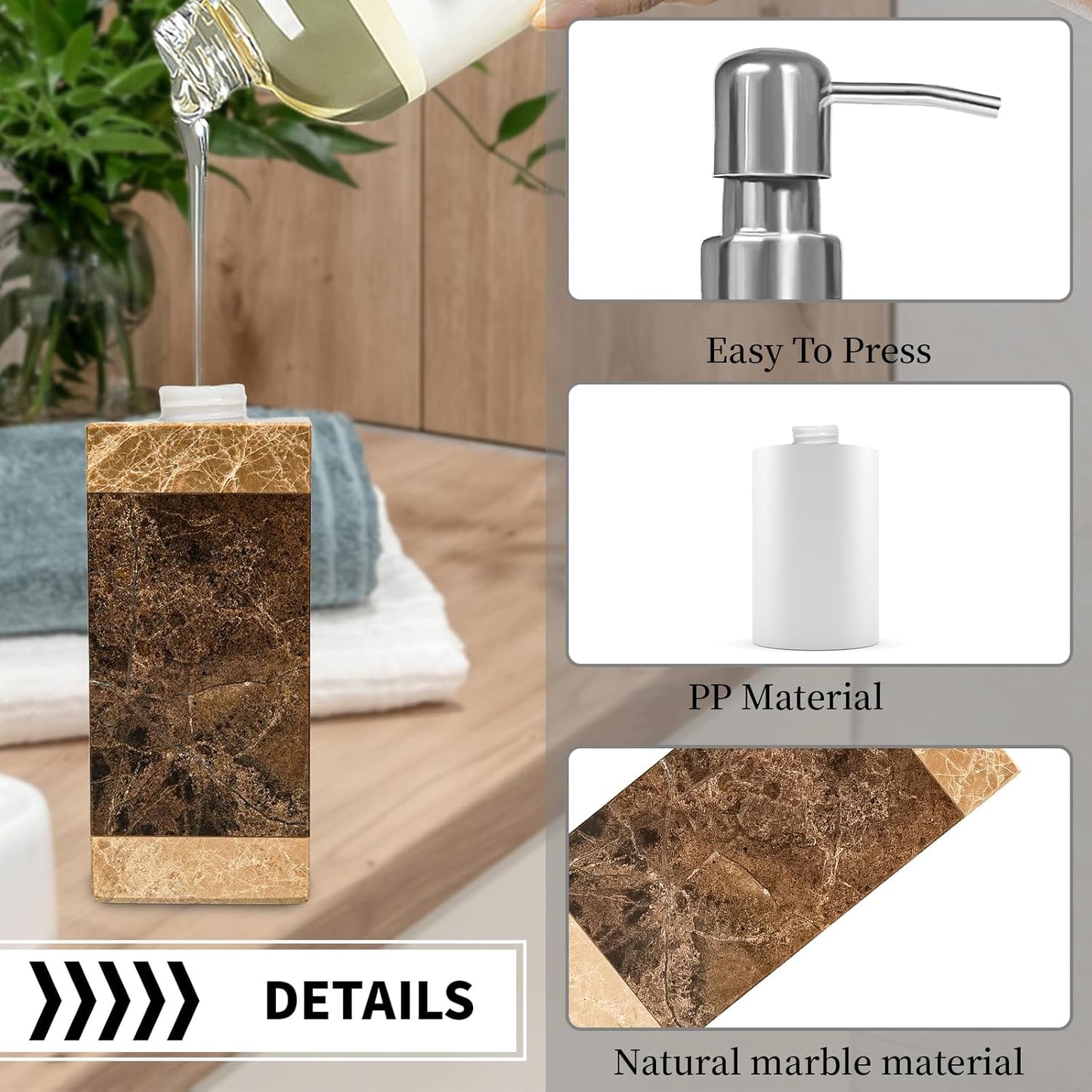 Marble Soap Dispenser, Amaauto Lotion&Hand Soap Dispenser with Stainless Steel Pump for Bathroom Kitchen Countertop, 8 Ounces Soap Dispensers