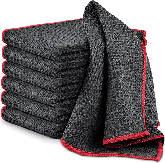 Airlab Microfiber Cleaning Cloth Waffle Weave Dust Rags for Household Kitchen Towel Absorbent Quick Drying Cleaning Rags Streak Free Lint Free, 6 Pack,12 x 12 Inches, Grey