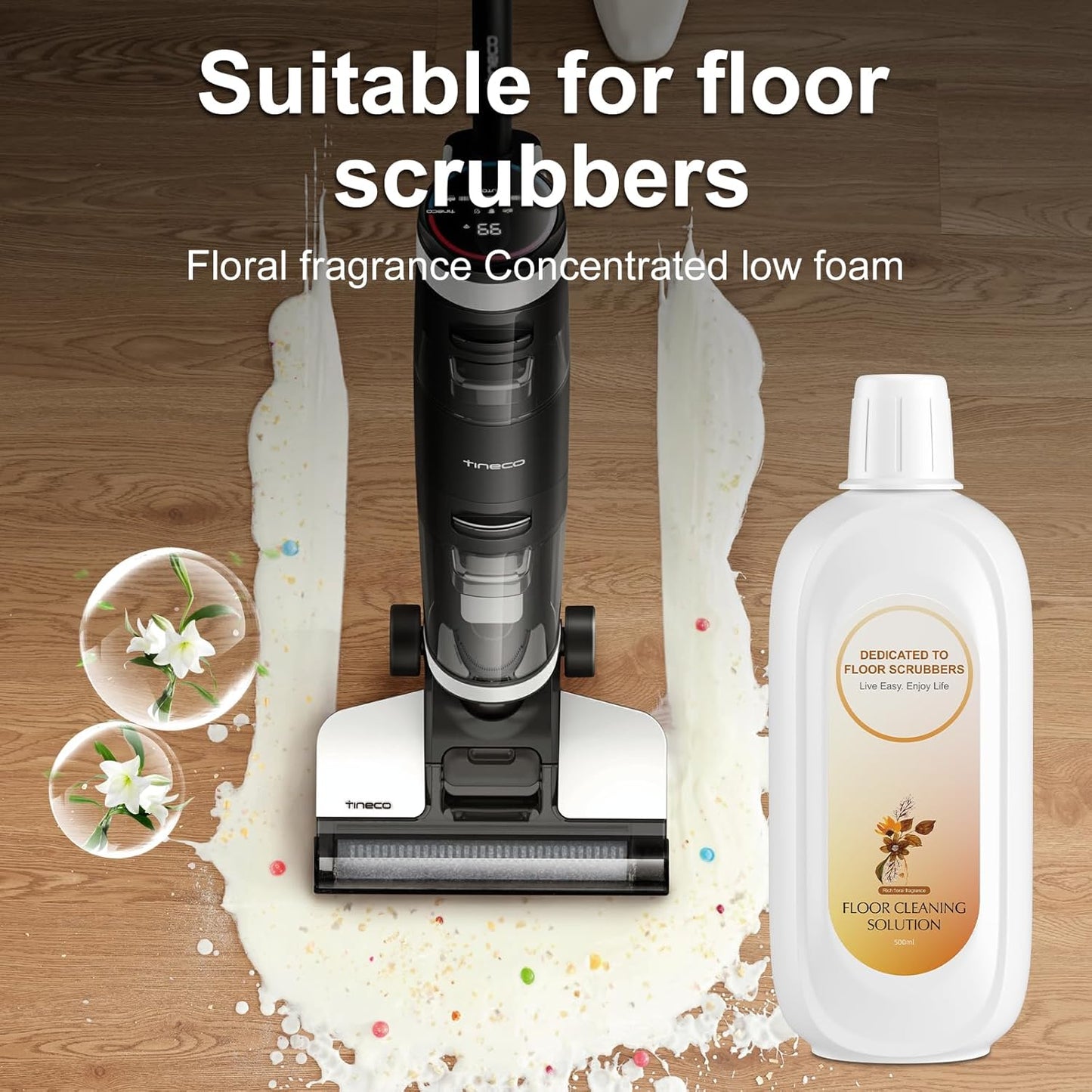 Floor Cleaning Solution Compatible With Tineco , Deep Cleans for Multiple Hard Floors, Suitable With All Robot Vacuums with Mopping and Cordless Wet/Dry Vacuum Mop Cleaner (Floral Fragrance 1 Bottle)