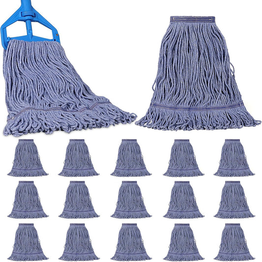 JERIA 16 Pack Heavy Duty Mop Head Replacements,String Mop Head for Commercial,Used for Home,Office and Kitchen,Washable,Reusable Mop