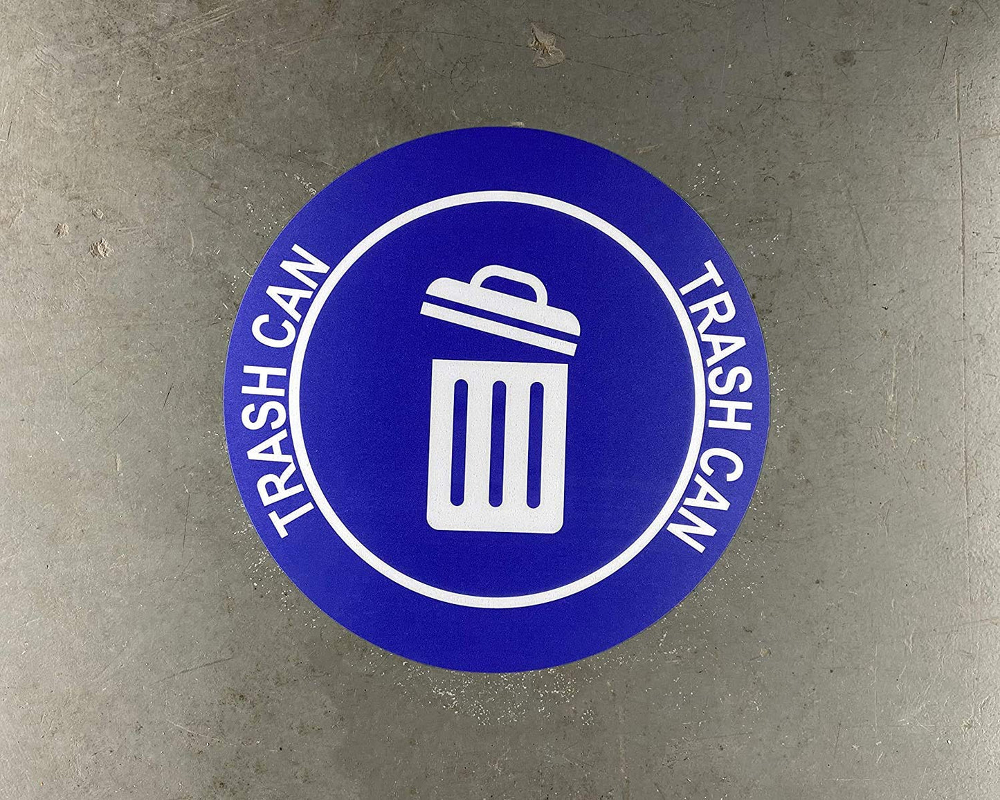 "Trash Can" Durable Laminated Vinyl Floor Sign- Sign by Graphical Warehouse- 5S Safety and Security Signage, Visual Communication Tool (17", Blue/White)