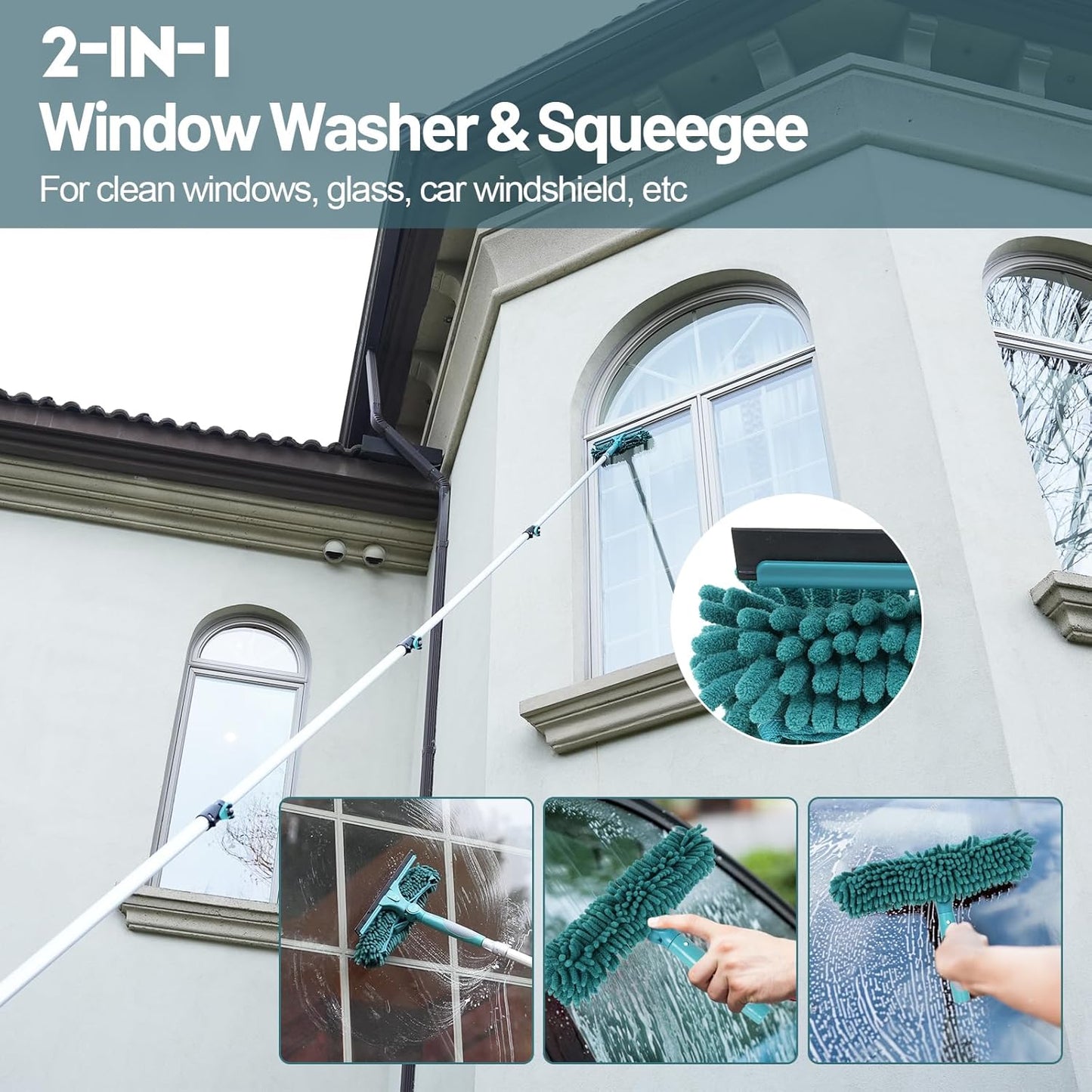 36 Foot High Reach Duster Kit with 7-30FT Extension Pole High Ceiling Dusting and Window Cleaning Kit with Telescopic Pole Window Washer&Squeegee,Cobweb Duster,Fan Duster and Feather Duster