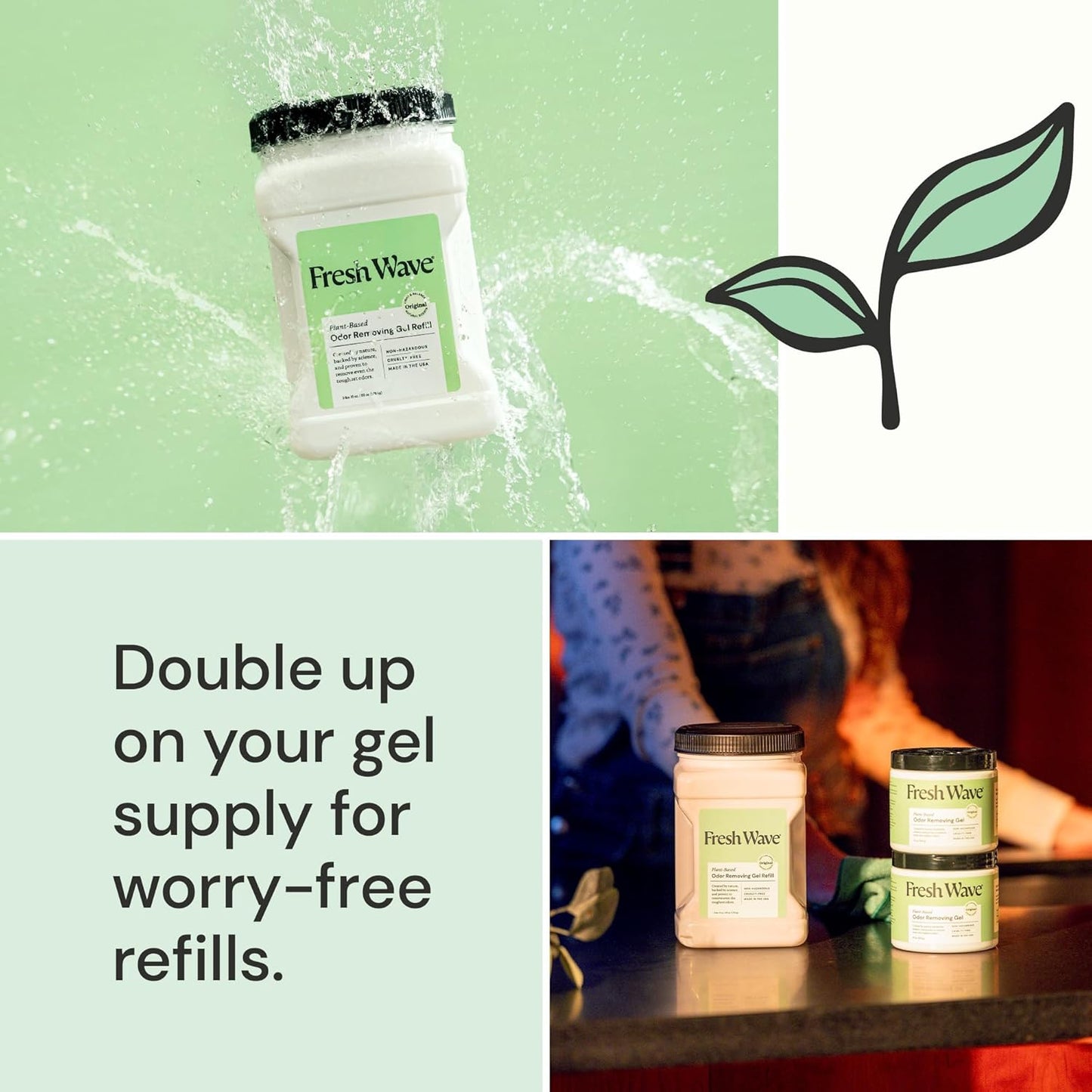 Fresh Wave Odor Removing Gel Refill, 63 oz., Pack of 2 - Safer Odor Absorbers for Home, Natural Plant-Based Odor Eliminator, Every 15 oz. lasts 30-60 Days, For Cooking, Trash & Pets