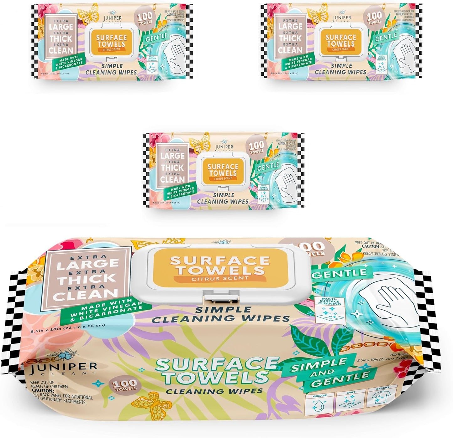 3 Packs Surface Cleaning Wipes Bleach Free, Thick & Large Dispose, All-Purpose Cleaner for Bathroom, Kitchen, Office, 300 Count Soft Flow, Biodegradable, Citrus Scent