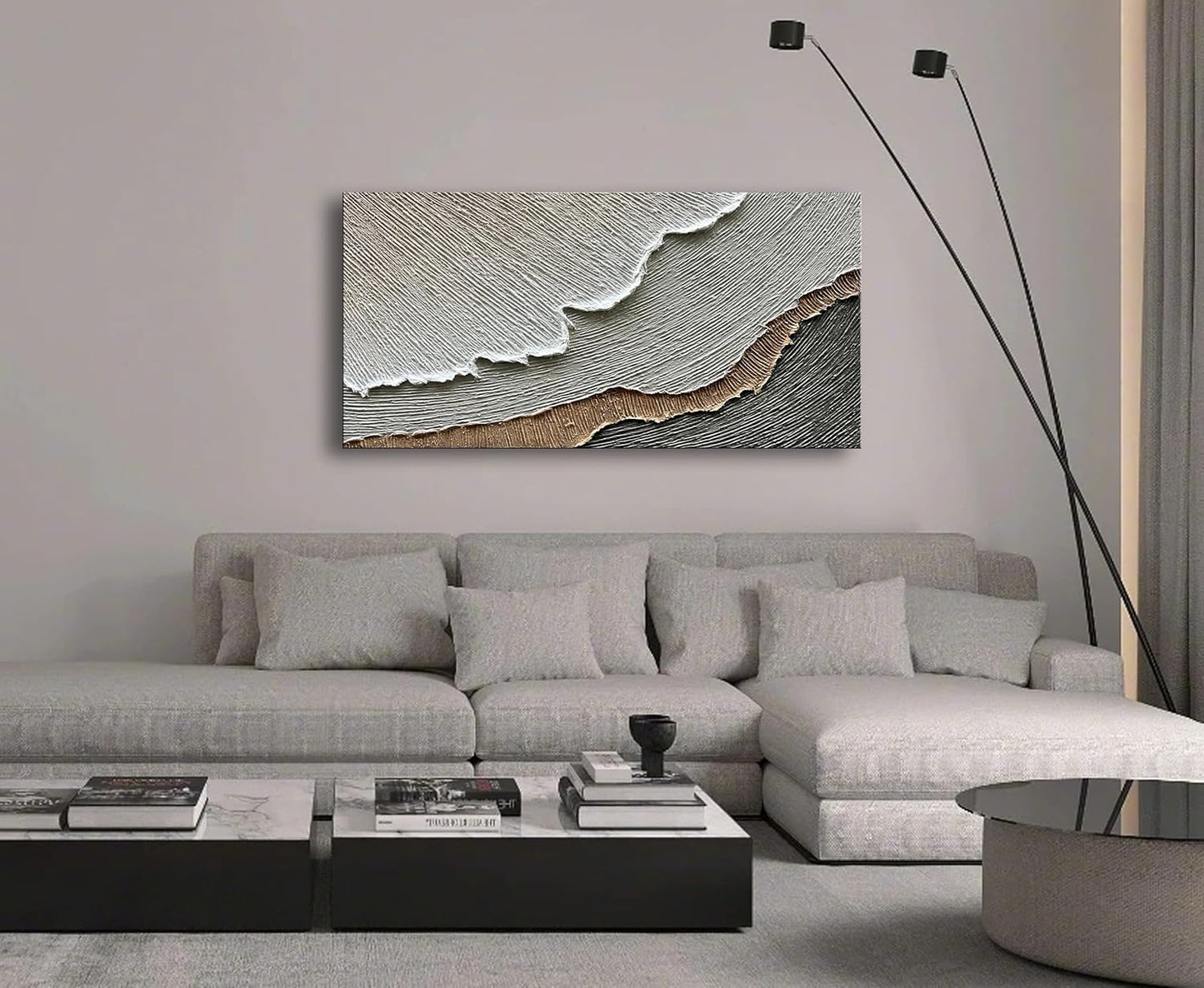 NANKAI Thick Texture Abstract Oil Painting Hand-Painted Beach Wave Landscape Oil Painting Family Wall Decorative Art 24x48 Inch