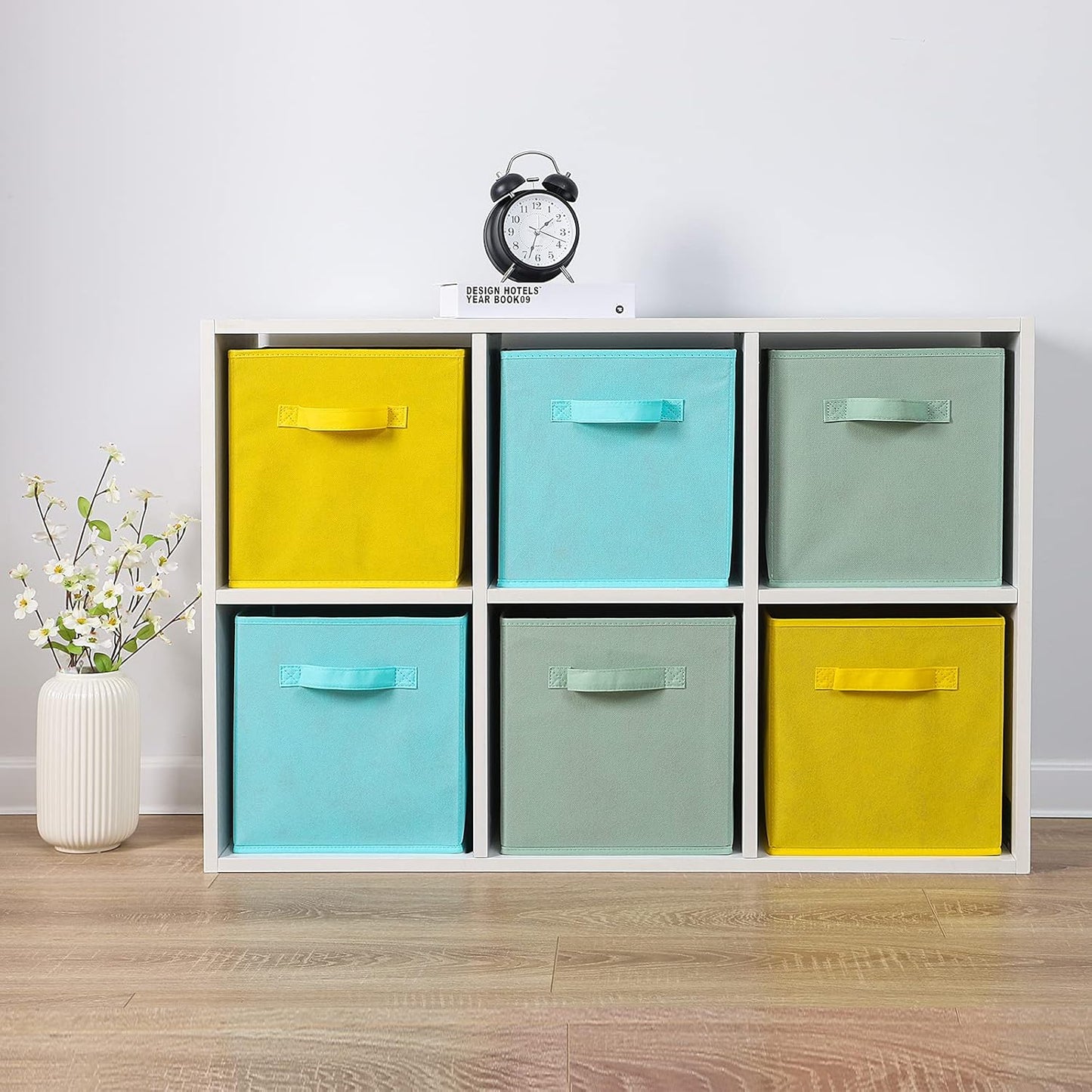 Stero 13x13x13 Inch Fabric Storage Bins 6 Pack Fun Colored Storage Cubes with Handles Foldable Cube Baskets for Home, Kids, Closet and Toys Organizer, Cyan, Green, Yellow