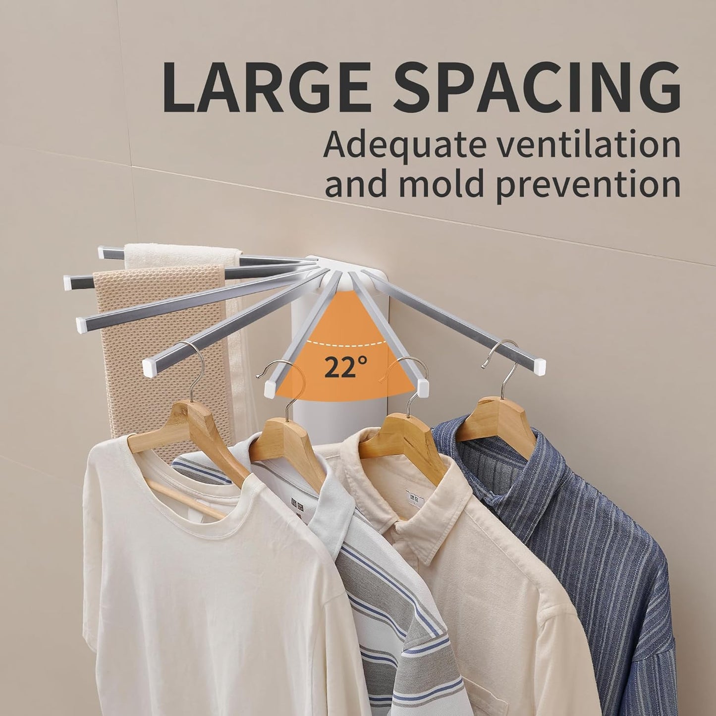 LEQ Wall Mounted Clothes Drying Rack, Garment Rack Foldable Space Saving Laundry Drying Rack with 7 Hanging Rods,Drying Rack Clothing for Laundry Balcony Bedroom Household Aluminium