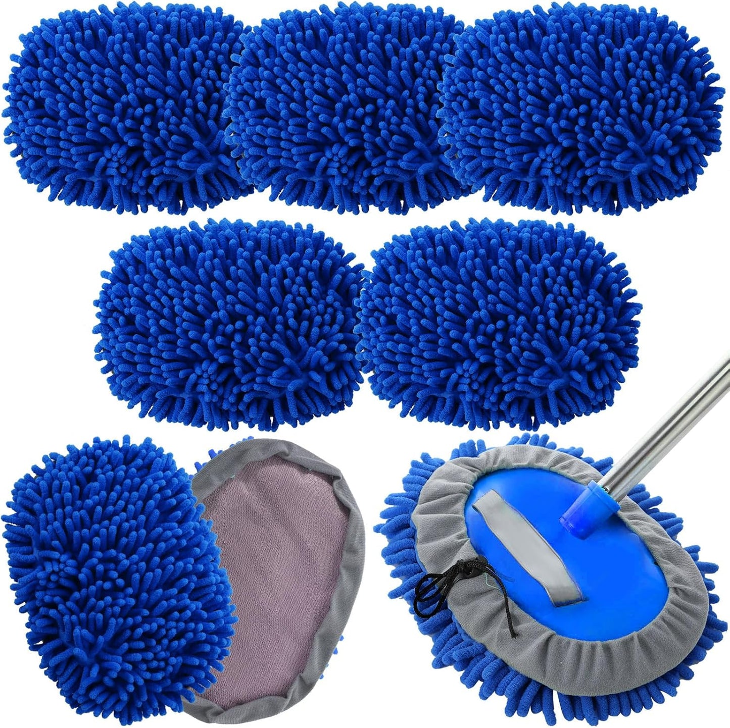 Layhit 5 Pcs Car Wash Mitt Set, Brush Not Included, Microfiber Mitt Cleaning Car Truck Washing Tools Kit RV Pickup Chenille Scratch Replacement(Royal Blue)
