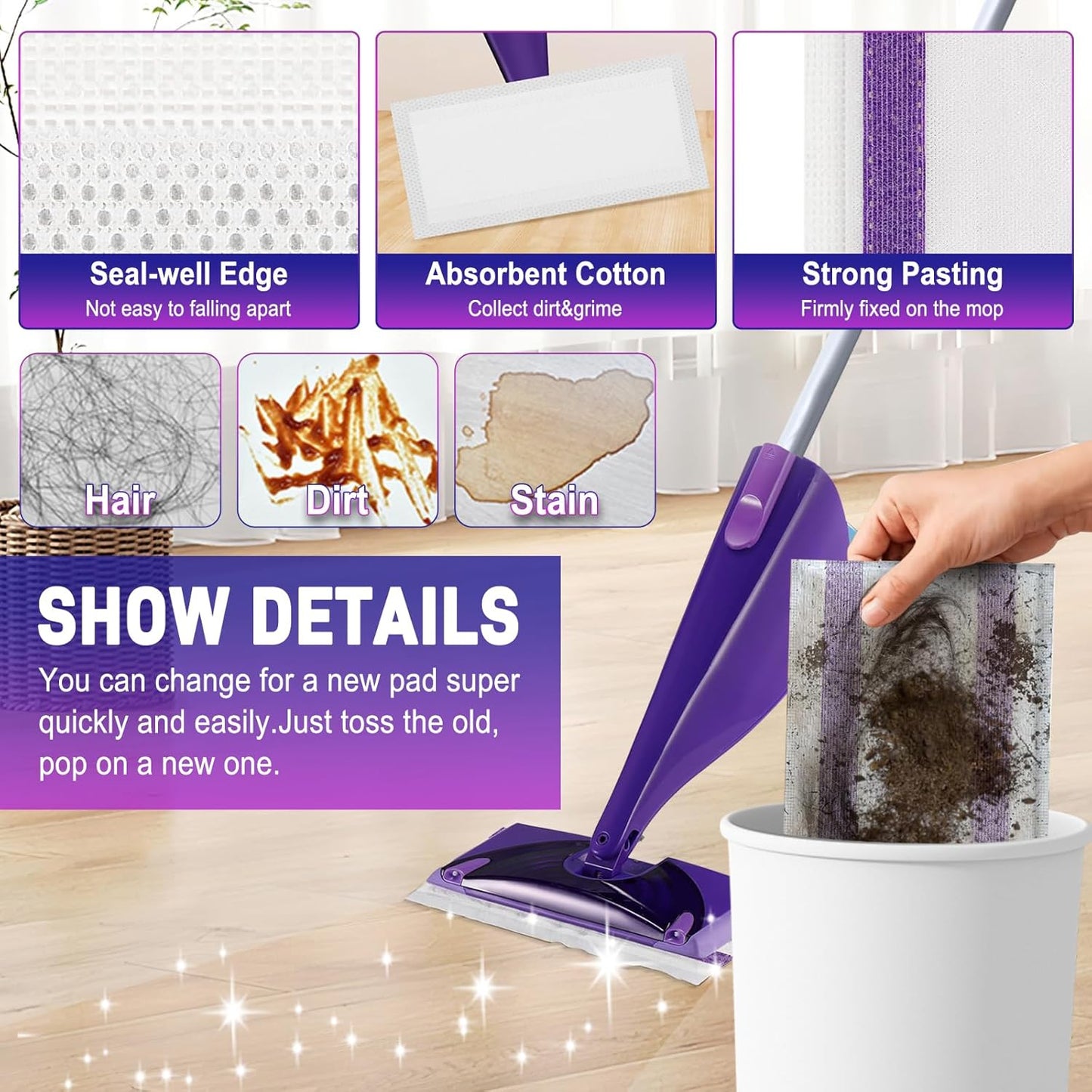 60Pack Mopping Pad Refill for Wetjet Mop Compatible with Wet Pads Refill Replacement for Wet Jet Pads Disposable Multi Surface Floor Mop Pads, Thickness & Absorbent